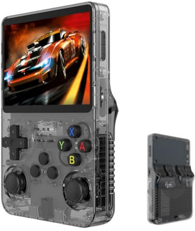 The New r36s - Consola portátil de código abierto para juegos de arcade retro Nostalgia 3D Dual System Handheld (negro semitransparente)