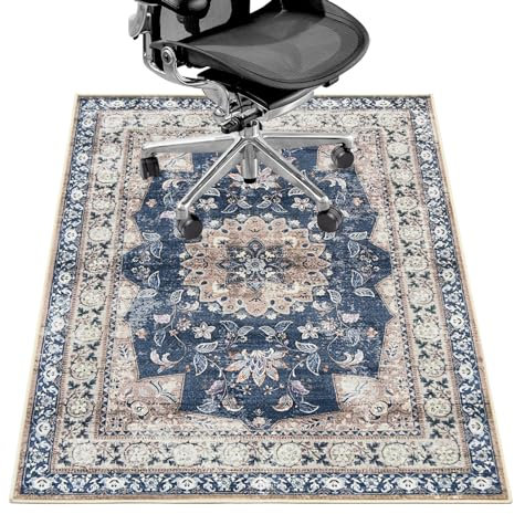Office Chair Mat for Hardwood & Tile Floors, 36X 48 Heavy Duty Desk Mat, Anti-Slip, Low Pile Carpet Floor Protector - Navy