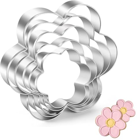 5 Stück Blumen Ausstecher (5/6/7/8/9cm), Ausstecher Blume, Ausstechformen blumen, Keksausstecher, Stainless Steel Cookie Cutter Set For Diy Fondant, Cakes, Desserts, Biscuits (Silver)