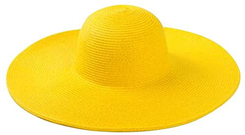 Chapeau de Damsel pour Femme - Grand Bord Uni - Chapeau de Soleil et Plage, Jaune, Taille Unique