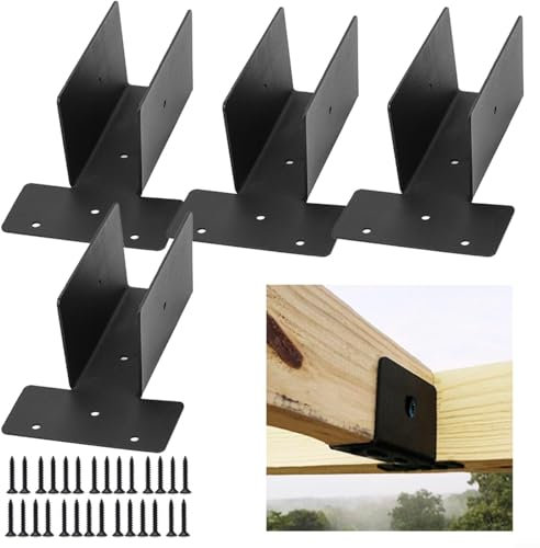 Gettimore 4PCS Pergola Brackets, Pergola Side Top Mount Bracket Fit 2x4 Timber Beam, Pergola Corner Brackets Metal Shelf Brackets for Gazebos, Patios Pergolas, Sheds