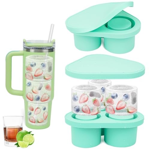 Ice Cube Tray Tumbler Cup - Ice Cube Tray Compatible Stanley Cup - Silicone Ice Cube Maker 3 Pcs Silicone Cylinder Ice Mold 20-40 Oz Cups for Ice Drink, Juice, Whiskey, Cocktail(Blue)