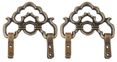 Tiazza 2Pcs Chinese Style Vintage Brass Picture Frame Hook Hanger Decorative Painting Mirror Hanger (Antique Bronze)