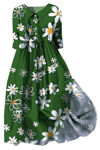 Hemdblusenkleid Damen Hemdkleid mit 1/2 Ärmeln Blusenkleid In Lockerer Farbe Baumwolle Und Leinen Sommerkleid Damen Knielang Plissierten Damenkleider Elegant Strandkleider Damen Sommer Kleider