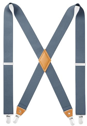 HISDERN Herren 3,5 cm breiter Hosenträger in X-Form mit sehr Starken 4 Metall Clip für Männer und Damen elastisch und verstellbar Blau
