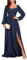 HPPEE Plus Size Mother of The Bride Dresses with Sleeves Summer A Line Chiffon Long Sleeve Navy Blue Bridesmaid Dress UK28