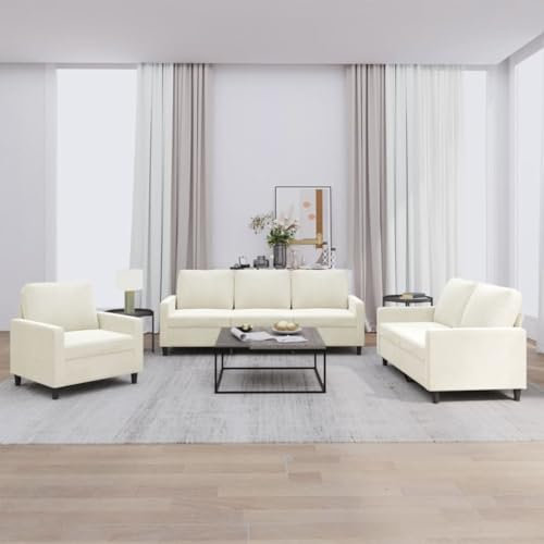CINDERFUL 3-TLG. Sofagarnitur mit Kissen Creme Samt,Exklusive SamtCouchgarnitur für gemütliche Stunden im Wohnzimmer Möbel, Wohnzimmer