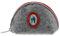 Rosenkranztäschchen, grauer Filz und rotes Leder, Unbefleckte Maria, 7x11x4 cm