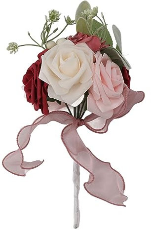 Bouquet da damigella d'onore con rose, bouquet da sposa for damigelle d'onore della sposa, bouquet da sposa romantico con rose, fiori artificiali, bouquet da sposa con rose di seta (N. 243)(Rose Red)