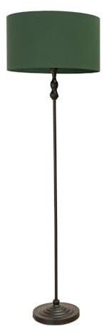 Black Metal Candlestick Floor Lamp with Forest Green Fabric Drum Shade Living Room Light - LED Bulb Included