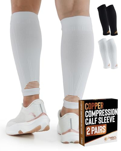 Doctor's Select Lot de 2 manchons de compression en cuivre (20-30 mmHg), Noir/blanc avec cuivre – 2 paires, Large