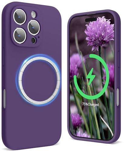 SURPHY Magnetic Design for iPhone 16 Pro Case, Liquid Silicone Protection for Each Lens Shockproof Gel Rubber Phone Case for iPhone 16 Pro 6.3 inch 2024, Plum