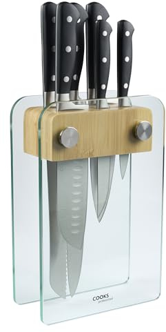 Cooks Professional Precision 6 Piece Knife Set | with Glass and Bamboo Knife Block | Steel | Chef | Home Kitchen