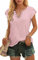 WNEEDU Ladies Tops Petal Short Sleeves T-Shirts V Neck Top for Women UK Casual Blouse Eyelet Embroidery Pink M