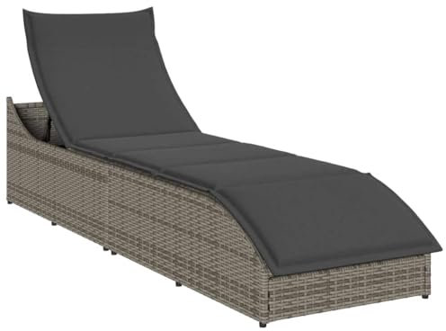 Gecheer Klappliege mit Auflage und Stauraum Gartenliege Relaxliege Rattanliege Strandliege Grau Poly-Rattan