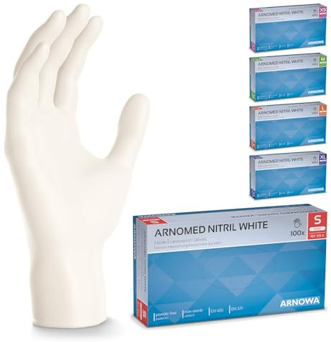 500x ARNOMED® Guanti nitrile S Bianco, Guanti monouso senza polvere e lattice, Guanti plastica usa e getta dermanytril, Per cucina, pulizia casa, alimenti e tattoo XS, S, M, L, XL