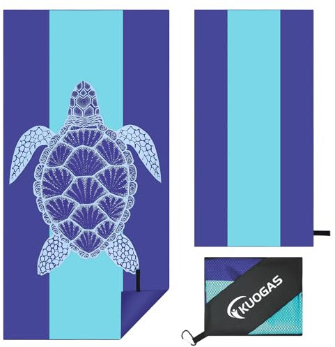KUOGAS Strandtuch XXL 180 x 90 cm - Mikrofaser Badetuch - Strandtücher leicht und schnelltrocknend - 100% recyceltes Mikrofaser Handtuch - Strandhandtuch zum Baden (Meeresschildkröte)