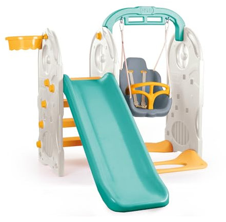 DOLU 4-In-1 Kids Garden Playground Set, Indoor & Outdoor Playground Climbing Frame, Swing and Slide Set, Colorful Children Playset