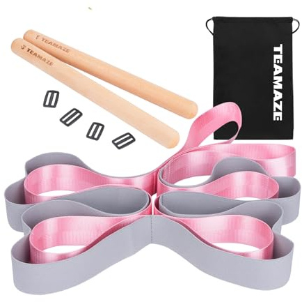Boosteady Stretching Strap with 8 Loops & 2 Massage Sticks – Foot&Calf Stretcher for Plantar Fasciitis,Hamstring & Heel Spurs,Stretching Strap for Flexibility Training&Muscle Relaxation