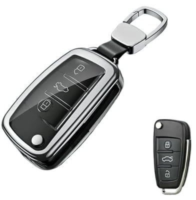 Coque de clé de voiture intelligente en alliage d'aluminium TPU avec porte-clés, Compatible Pour Audi A1 A2 A3 A4 A5 A6 A8 Q3 Q5 Q7 Q8 R8 RS4 S3 S4 S5 S6 S8 TT(Style b)