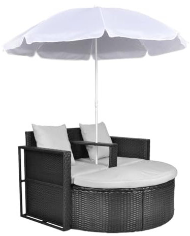 Tomostar Bain de Soleil, Chaise Longue de Relaxation Transat Salon de Jardin Lit de Jardin avec Parasol Noir Résine tressée