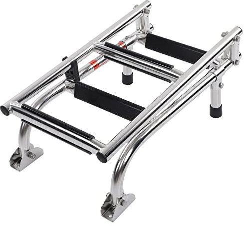 4 Step Pontoon Boat Ladder, 316 Stainless Steel Folding Telescoping Ladder, Heavy Duty, Wide Steps, Safe Handrails, Dock Ladder for Marine Pontoon, Yacht, Swimming Pool