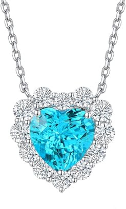 Homxi 925 Silber Halsketten Damen,Anhänger Halsketten Frauen Herz mit 4,39 Karat Künstlicher Paraiba-Turmalin Halskette Kette Silber Damen