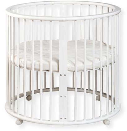 Buxibo – Babybox – Runde Spielkiste aus Holz – Laufstall – Inkl. Matratze – 91x91x85 cm – Weiß