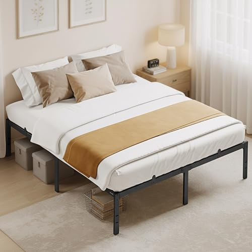 VASAGLE King Metal Bed Frame, 150 x 200 cm, Under-Bed Space | Modern basic Style, for Guest Room, Easy Assembly, Black, CONNER Collection RMB157BD01