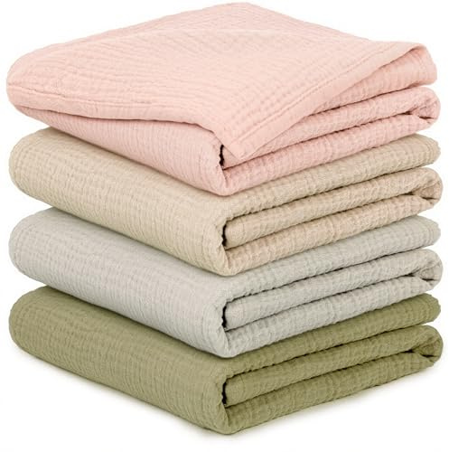 Mulltücher Baby - 4 Stück Spucktücher Baby Baumwolle für Jungen und Mädchen, Weich, Atmungsaktiv und Extrem Saugfähig, Ideal zum Reinigen, Abwischen und Abdecken von Neugeborenen, 60x60cm Beige&Grau