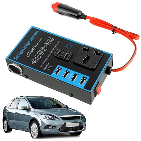 1500W Car Power Inverter, USB Charging Ports, 12V/24V Universal Converter | Office Car Charger Inverter with USB C, with Cigarette Lighter Plug, UK Compatible Safe and Stable for Tablets/Phones