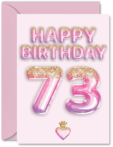 73rd Birthday Cards for Women and Men, Pink & Purple Glitter Balloons