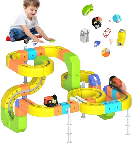 Vulaop Set Treno Elettrico Clickrail con Pista Flessibile – 167Pcs Blocchi Cubici con Layout 3D Antigravità, Blocchi Magnetici & Treno Motorizzato, Giocattolo Regalo per Bambini (B - 167Pcs)