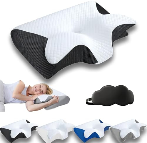 Das Original Dreamsleepz Kissen, 2-in-1 Ergonomisches Kopfkissen, Nackenkissen Kopfkissen für Lindert Nacken und Schulterschmerzen, Orthopädisches Kissen für Seiten, Rücken und Bauchschläfer (Schwarz)