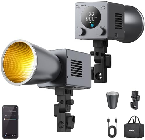 NEEWER 60W Mini LED Videoleuchte mit 50Wh Akku/100W PD Schnellladung, APP/2,4G Steuerung/NFC, zweifarbig dimmbare COB Studio Dauerlicht Quelle 44.800 Lux/1m 2700-6500K CRI97+ 12 Szenen, HB60B
