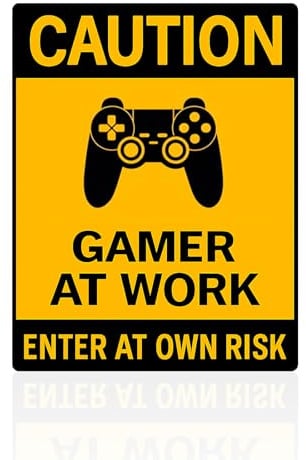 Caution Gamer At Work Metallschild 20x15 Cm, Lustige Zimmer Deko Für Teenager & Gamer, Jugendweihe Geschenke Junge, Cooles Türschild Wanddeko Geschenk Zum Geburtstag Jugendzimmer