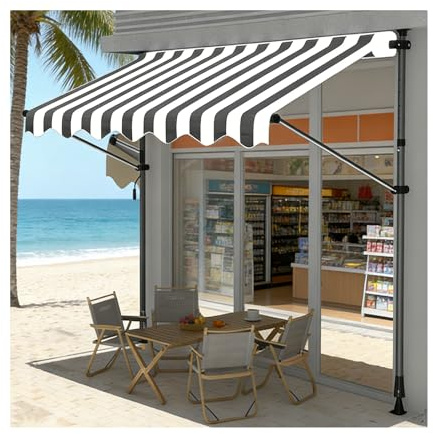 YFAURNDE Tenda Da Sole Retrattile,Tenda Parasole Da Esterno A Manovella,Manovella, Regolabile In Altezza, Adatta A Terrazze, Balconi, Giardini, Negozi E Appartamenti.(Gray and white,200CM/78.7in)