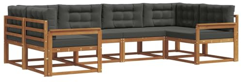 vidaXL Outdoor-Sofagarnitur mit Kissen 6 pcs Natur und Anthrazit, Akazienholz Outdoor-Sofa-Set, modernes Gartenmöbel, Pool-Sitzgelegenheiten, Hinterhof-Lounge, Patio