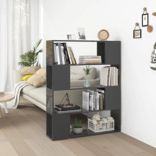faucqel Bücherregal Raumteiler Hochglanz-Grau aus Holzwerkstoff 100x24x124 cm mit 4 Fächern als Wohnzimmerregal und Buchregal Modern für vielseitige Aufbewahrung und stilvolle Inneneinrichtung