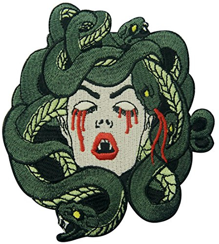Aufnäher, bestickt, Design: Die blutende Medusa, zum Aufbügeln oder Aufnähen