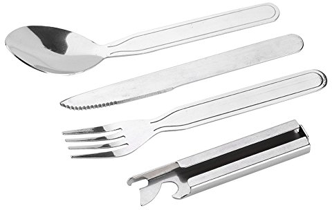 4 pz/set Set di posate portatile Set di posate in acciaio inox Fork Spoon Knife Bottle Opener per Viaggi Camping Picnic