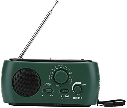 Lampe de Poche LED, Lampe Torche d'urgence Manivelle à Energie Solaire avec Câble USB pour Le Téléphone de Camping, Radio AM/FM, Vert
