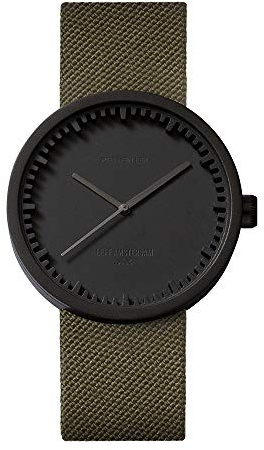 LEFF amsterdam D38 Tube Armbanduhr für Damen Schwarzes Gehäuse Grünes Cordura Armband LT71014