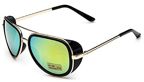 (M1 Golden Lens Green Frame) Sunglasses - Iron Man - Steampunk - Tony Stark - Retro - Man - Unisex