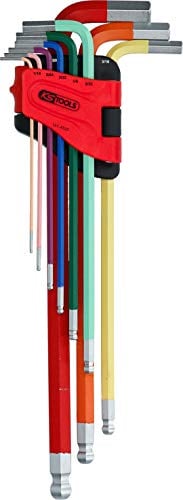 KS Tools 151.4520 Juego de llaves Allen con cabeza de bola, extralargas, 9 pzs, pulgadas