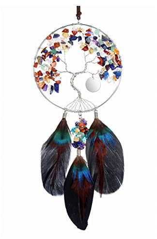JOVIVI 7 Chakra Traumfänger Baum des Lebens Wandbehang Dekoration Traumfänger Wandkunst Kristalle Hängende Ornament Schlafzimmer Dekor Traumfänger für Mädchen Kristall Geschenke für Frauen Segen