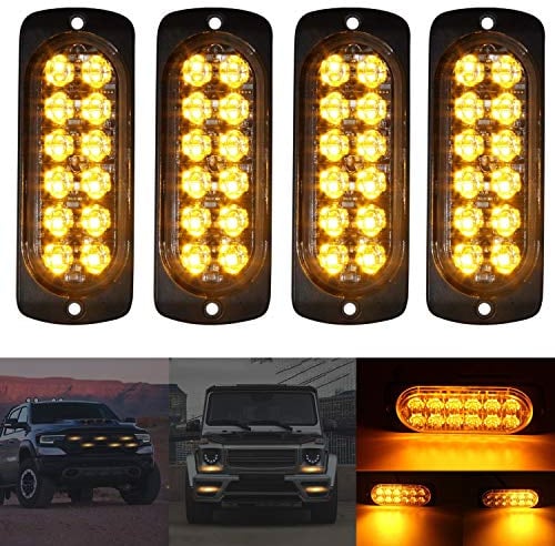 4 X 12LED Impermeabile Ultrasottile Spia Luminosa Luci Ambra Pericolo Luce Ambra Lampeggiante,Emergenza 12-24V Luci Ambra Pericolose per Auto Camion Rimorchio Caravan Moto Spia Luminosa