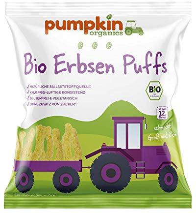 Pumpkin Organics Bio Erbsen Puffs, für Kinder und Babys ab dem 12. Monat, 8er Pack (8x20g)