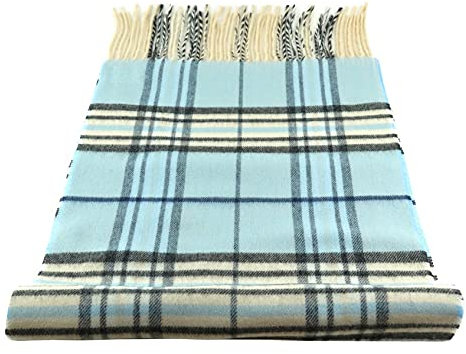 TigerTie Designer Schal in hellblau anthrazit grau beige kariert - Stoff Cashmink - made in Germany