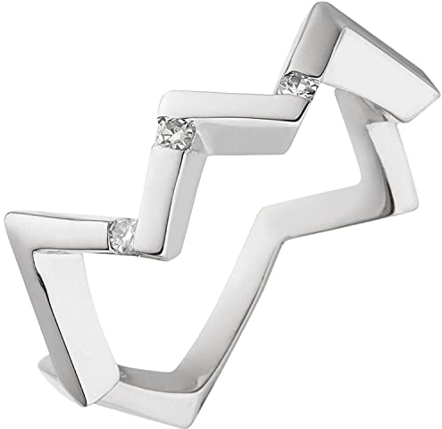 Ring Zickzack aus 925 Silber mit 3 Diamanten Brillanten 0,06 Ct glänzend, Ringgröße:Innenumfang 54mm ~ Ø17.2mm